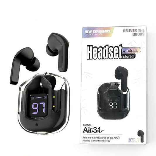AIR 31 TWS ORIGINAL WITH BIG PACKING TRANSPARENT EARBUDS BLUETOOTH 5.3V