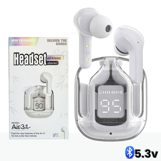 AIR 31 TWS ORIGINAL WITH BIG PACKING TRANSPARENT EARBUDS BLUETOOTH 5.3V