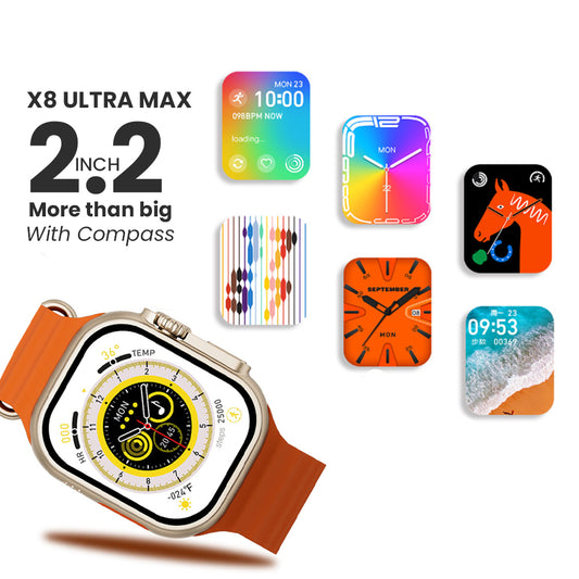 2.2 INCH X8 ULTRA MAX WITH COMPASS SMART WATCH SERIES 8 NFC ALWAYS-ON DISPLAY & WIRELESS CHARGING WITH WEARFIT PRO APP